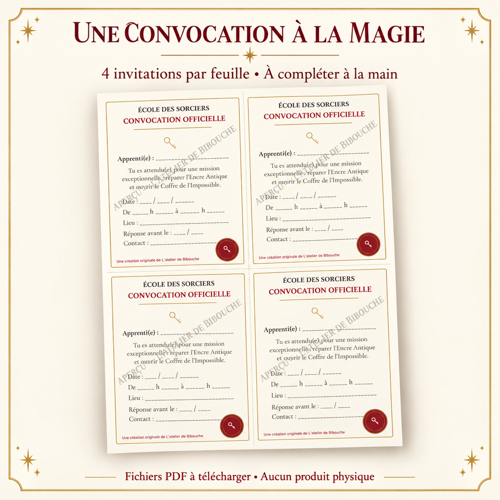 École des Sorciers — aperçu avec filigrane : invitations