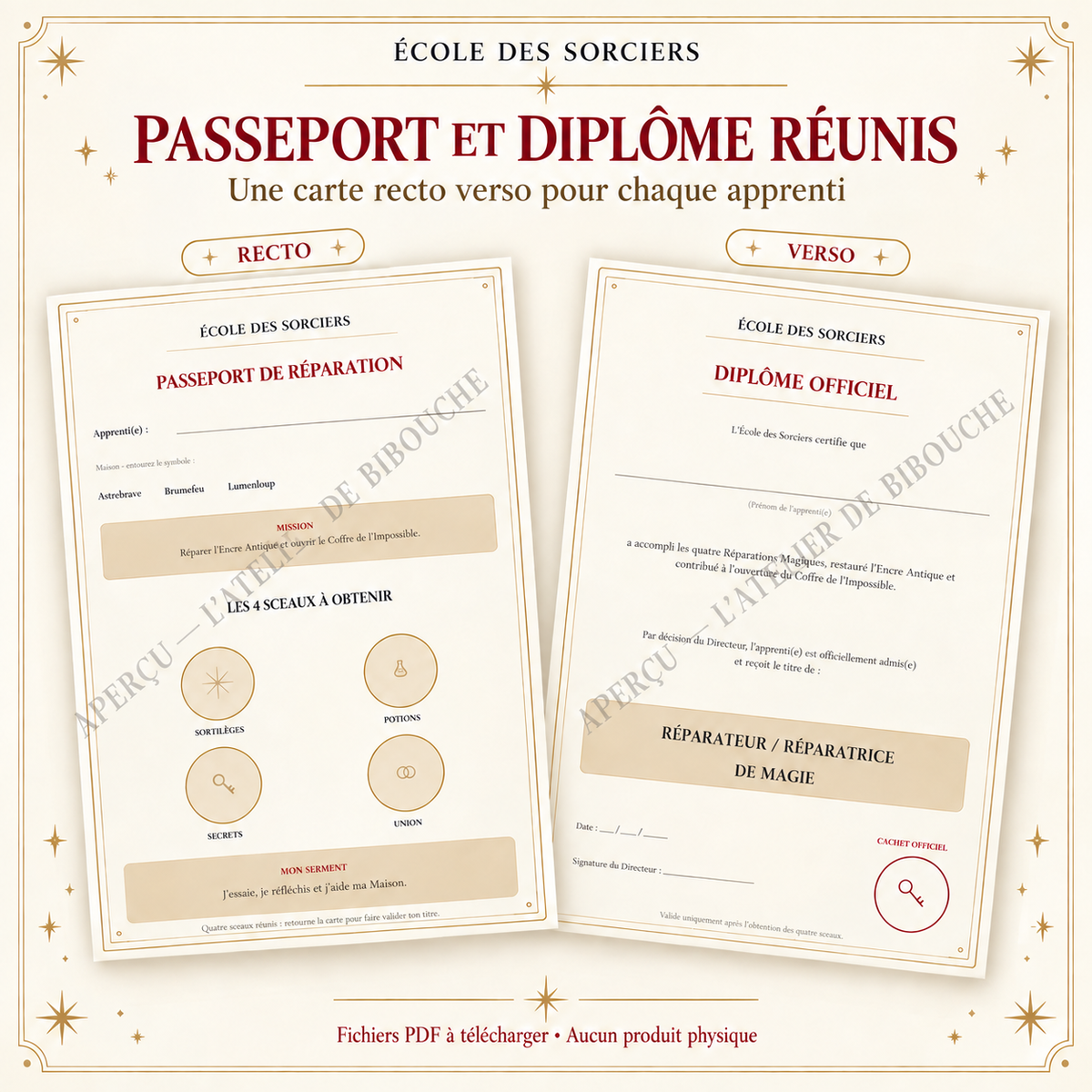École des Sorciers — aperçu avec filigrane : passeport