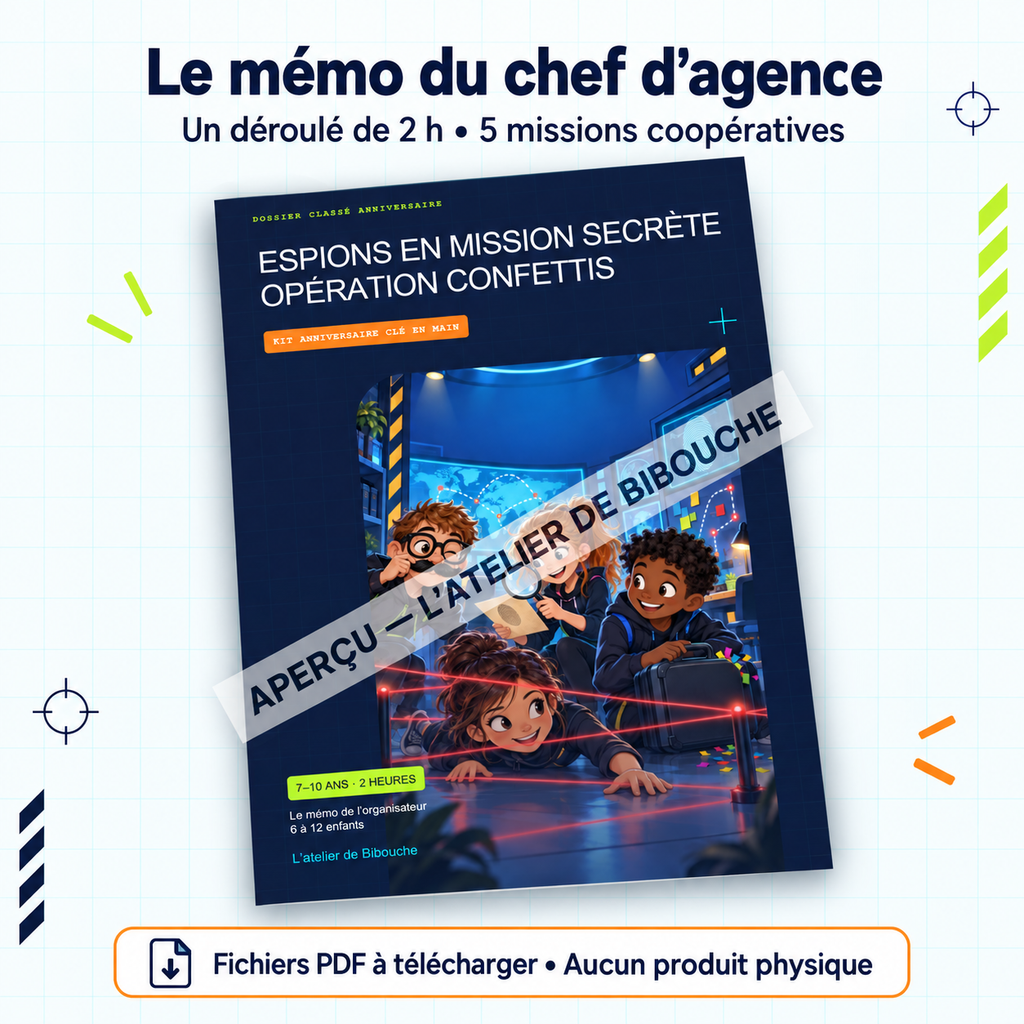 Aperçu avec filigrane — memo du kit Espions en Mission Secrète, PDF à télécharger.
