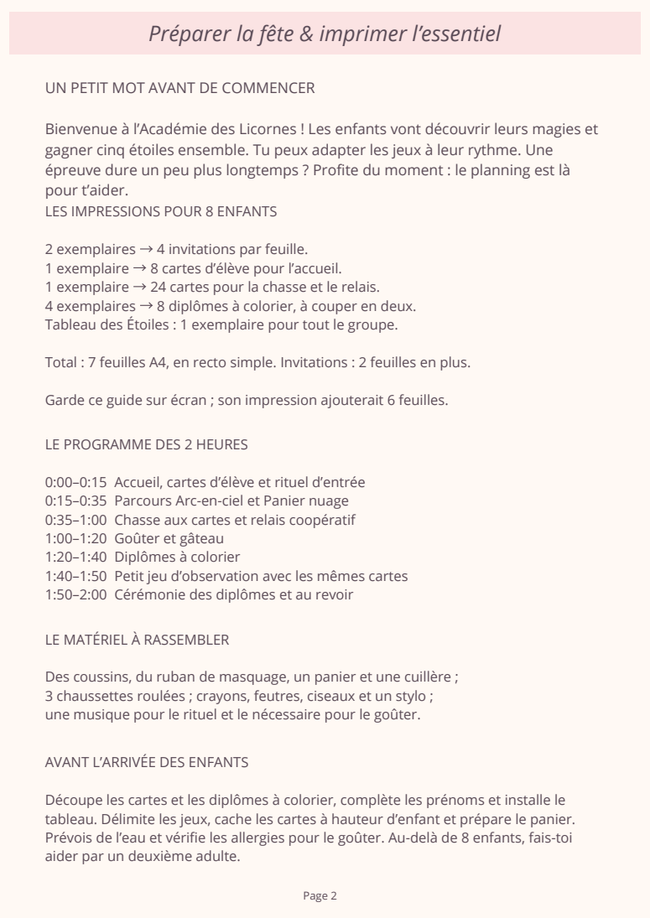 Extrait gratuit du guide Licornes : programme, impressions et matériel