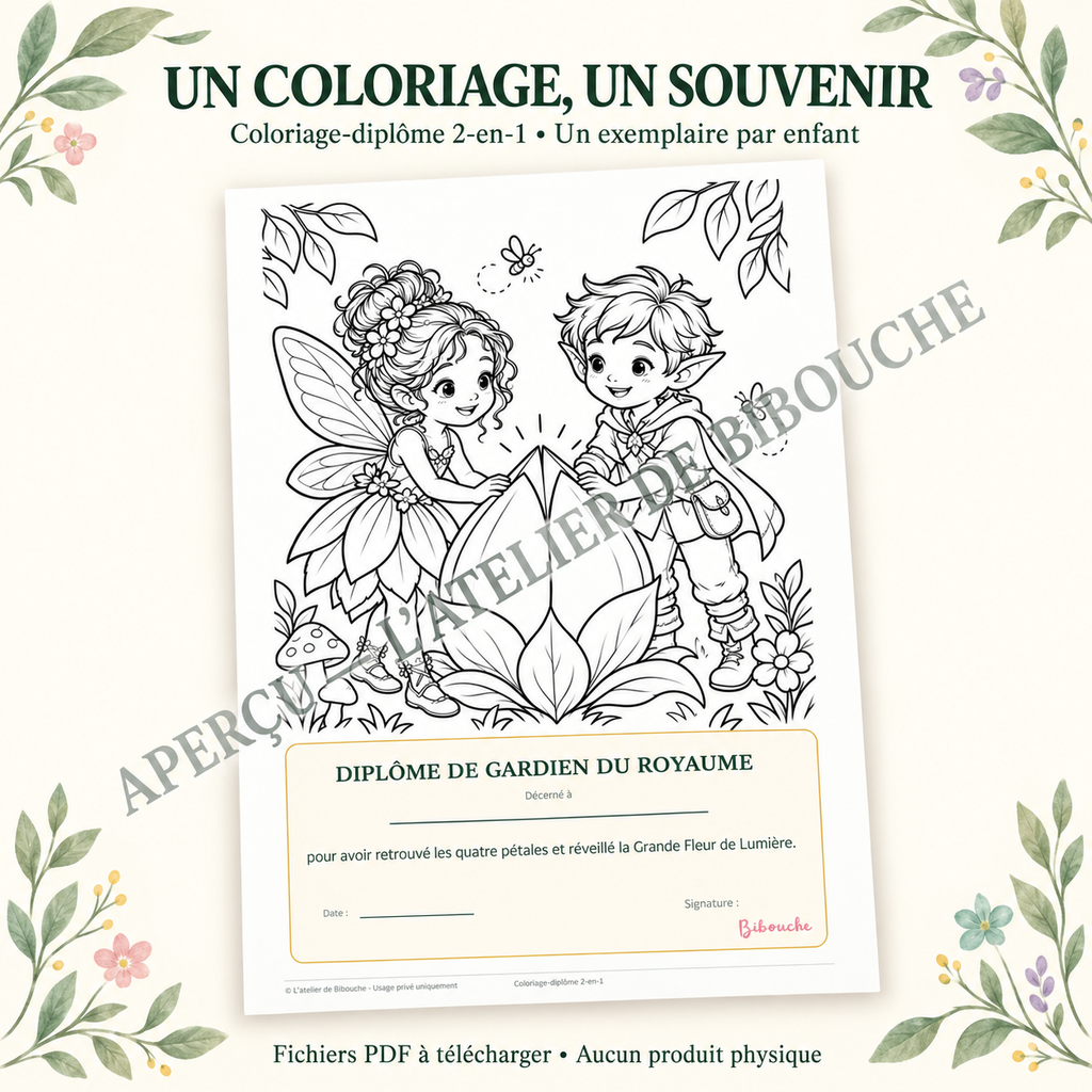 Le Royaume des Fées et des Elfes — aperçu avec filigrane : diplome