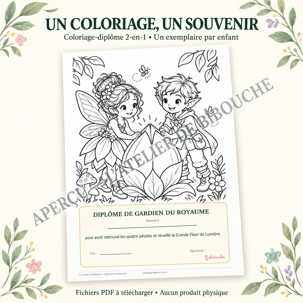 Le Royaume des Fées et des Elfes — aperçu avec filigrane : diplome