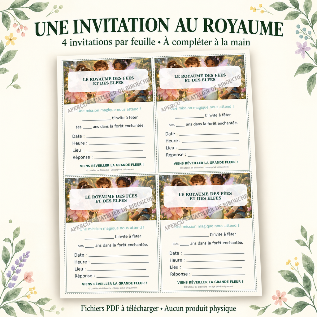 Le Royaume des Fées et des Elfes — aperçu avec filigrane : invitations