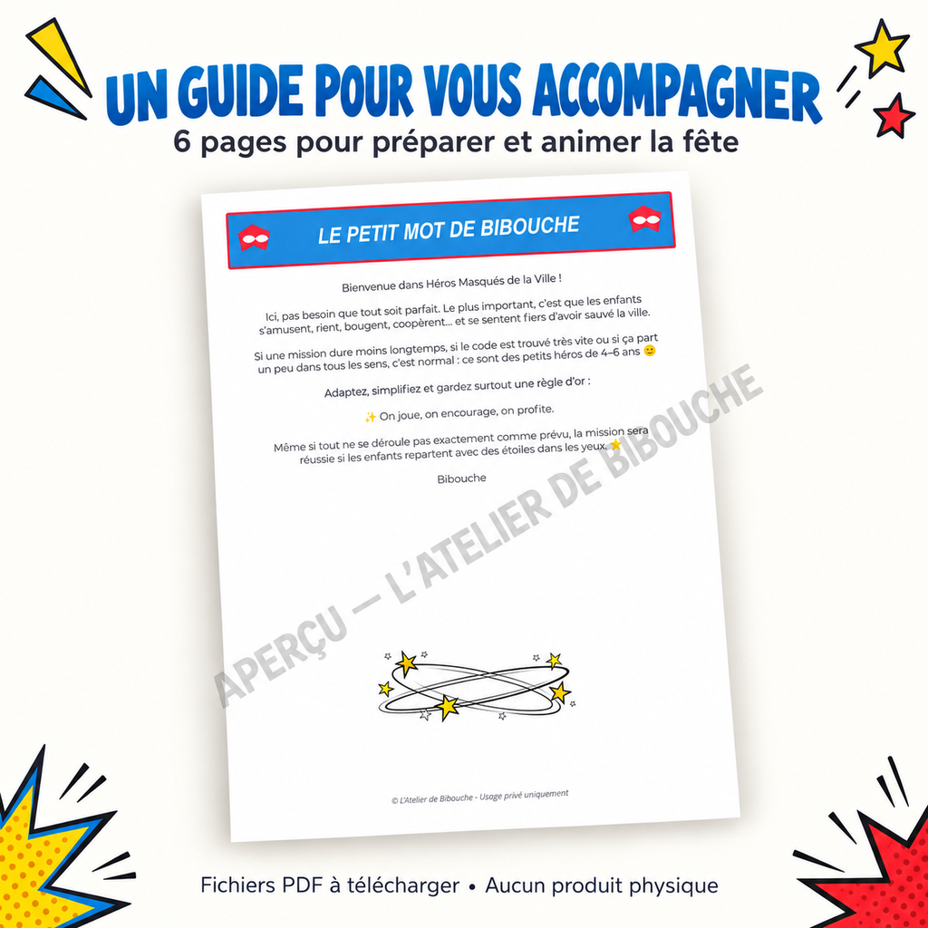 Aperçu du guide organisateur de six pages — Héros masqués