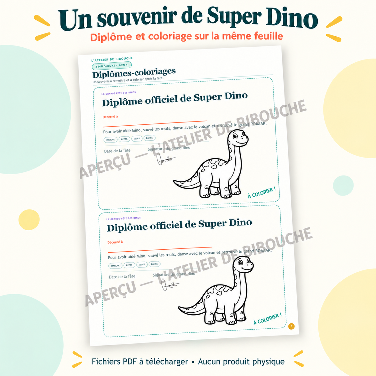 Aperçu avec filigrane — diplomes du kit Mino a perdu son ROAAAR !, PDF à télécharger.