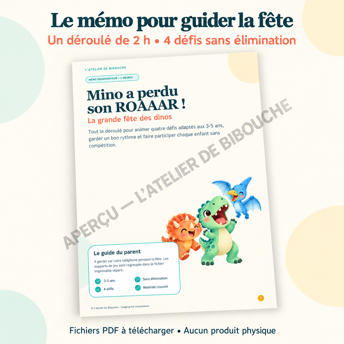 Aperçu avec filigrane — memo du kit Mino a perdu son ROAAAR !, PDF à télécharger.