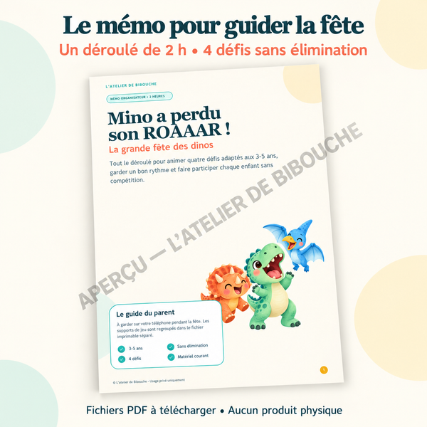 Extrait 1 du kit Mino a perdu son ROAAAR ! — Kit anniversaire dinosaures à imprimer 3–5 ans